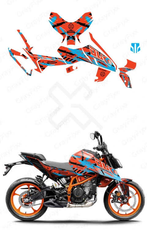 Splash Edition Full Body Sticker Compatible with Duke 250/390 Gen 3 | Made in Premium Gloss Vinyl with FPF (Fade Protection Film), Waterproof, Precut Sticker, Pack Of 1 Compatible with Both Side
